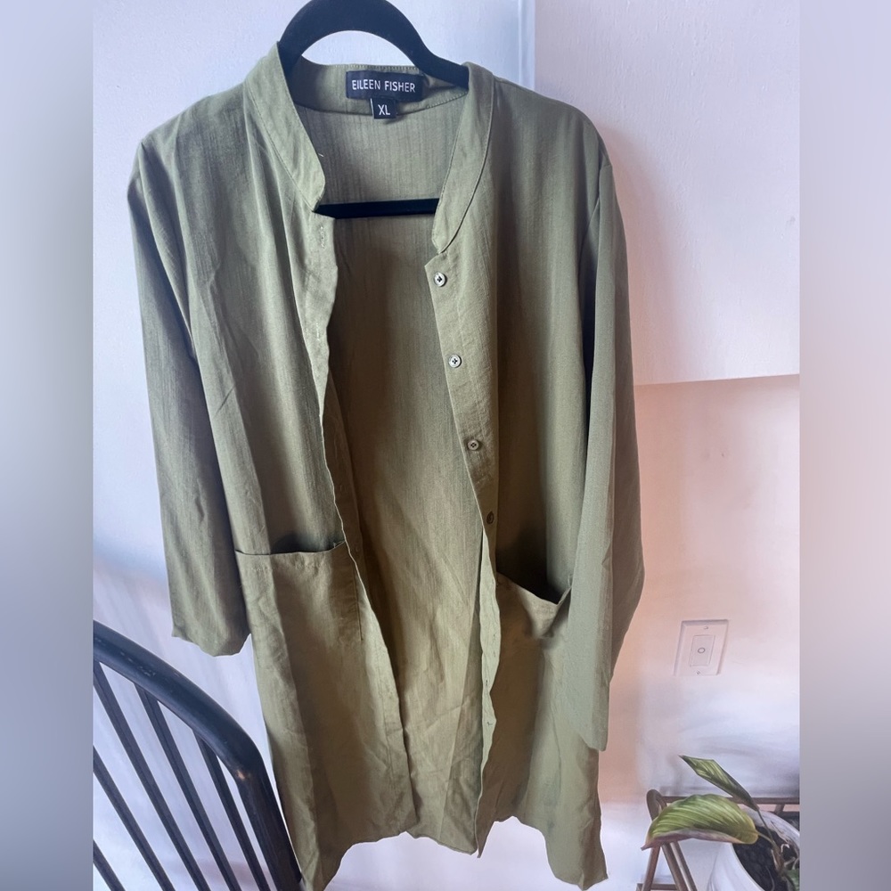 Eileen Fisher Green button down dress